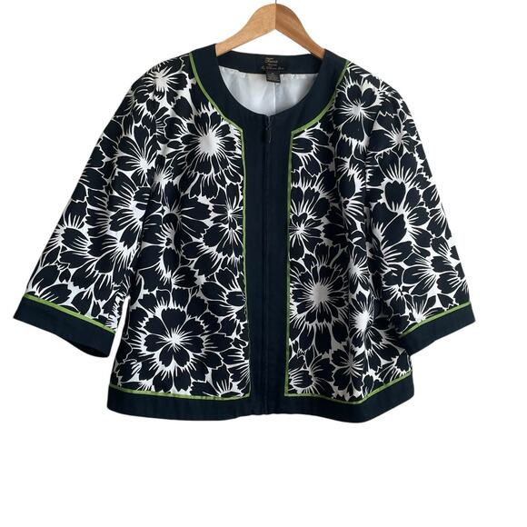 Trena by Theresa Rena Women Top 1X Black White Floral Structured Career Office - Picture 1 of 10